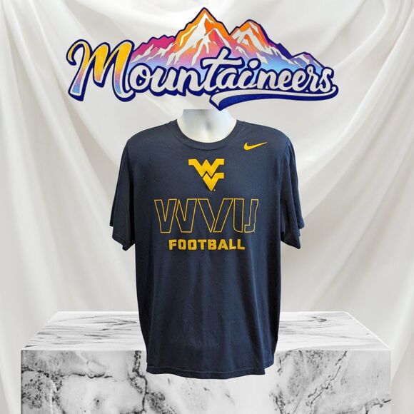Nike T-Shirt Mens XL Blue Yellow WV West Virginia Mountaineers NCAA Football - Picture 1 of 7